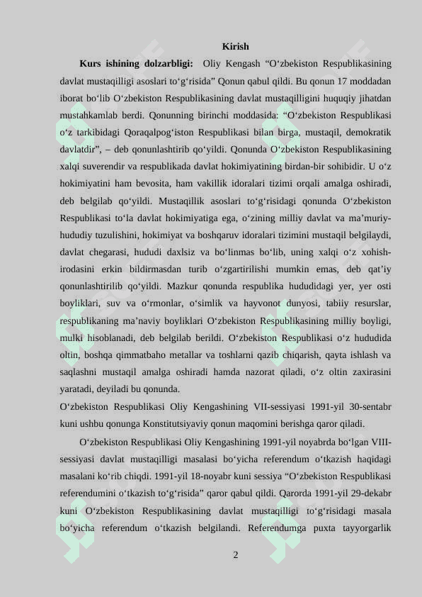 MUSTAQILLIKNING ILK DAVRIDA DAVLAT SUVERENITETINI MUSTAHKAMLASH YO’LIDAGI SA’Y-HARAKATLAR. 2