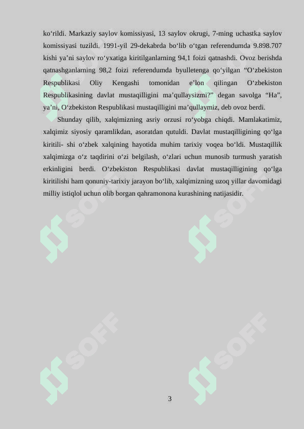 MUSTAQILLIKNING ILK DAVRIDA DAVLAT SUVERENITETINI MUSTAHKAMLASH YO’LIDAGI SA’Y-HARAKATLAR. 3