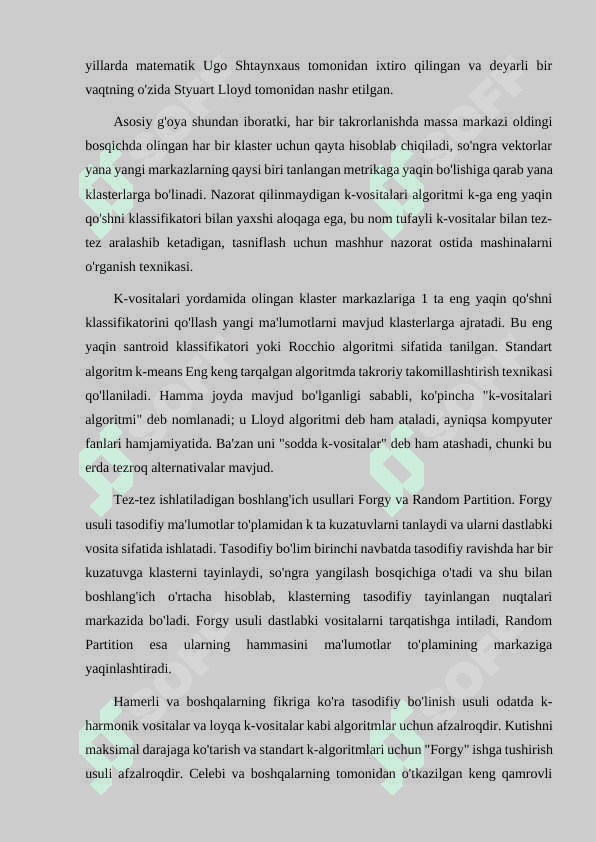O‘QITUVCHISIZ O‘QITISH. KLASTERLASH MUAMMOSINI K-MEANS ALGORITMI ASOSIDA YECHISH. 7