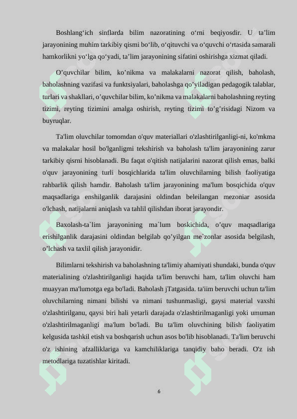 BOSHLANGʼICH SINFLARDA MATEMATIKADAN OʼQUVCHILAR BILIMINI NAZORAT QILISH 6