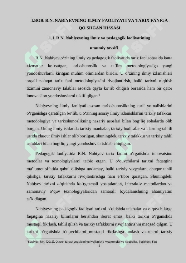 R.N.NABIYEVNING TARIX FANINING RIVOJLANISHIGA QO'SHGAN HISSASI 5