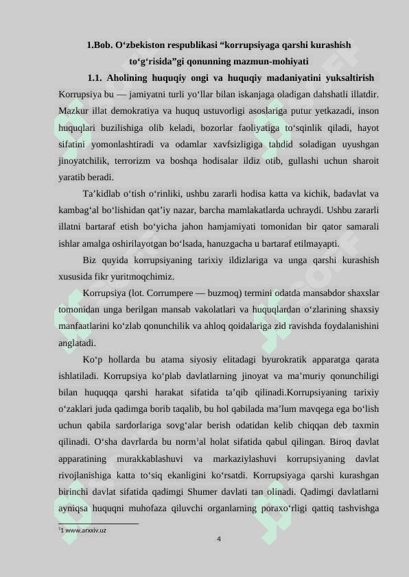 O‘ZBEKISTON RESPUBLIKASI “KORRUPSIYAGA QARSHI KURASHISH TO‘G‘RISIDA”GI QONUNNING MAZMUN-MOHIYATI, AHOLINING HUQUQIY ONGI VA HUQUQIY 4