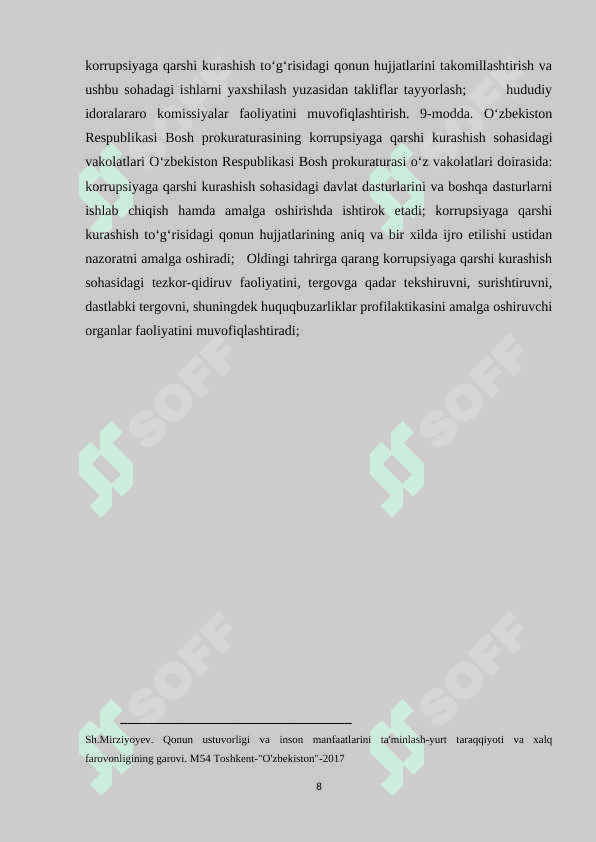 O‘ZBEKISTON RESPUBLIKASI “KORRUPSIYAGA QARSHI KURASHISH TO‘G‘RISIDA”GI QONUNNING MAZMUN-MOHIYATI, AHOLINING HUQUQIY ONGI VA HUQUQIY 8