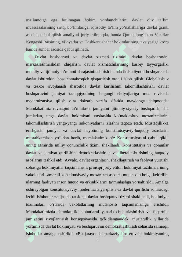 O‘zbekiston Respublikasida ijtimoiy sohada amalga oshirilayotgan islohotlar va ularning ahamiyati 5