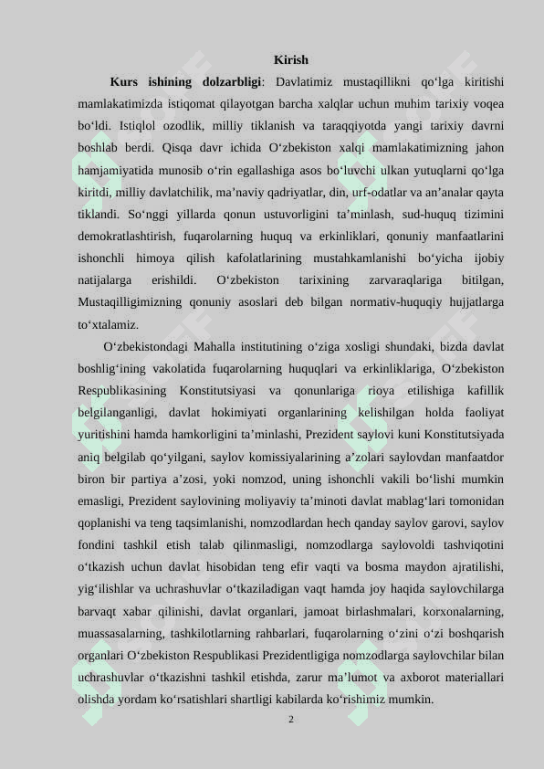 O‘zbekiston Respublikasida mahalla institutining tashkil topishi                                    nnnnnn 2