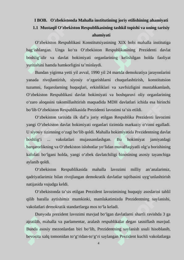 O‘zbekiston Respublikasida mahalla institutining tashkil topishi                                    nnnnnn 4