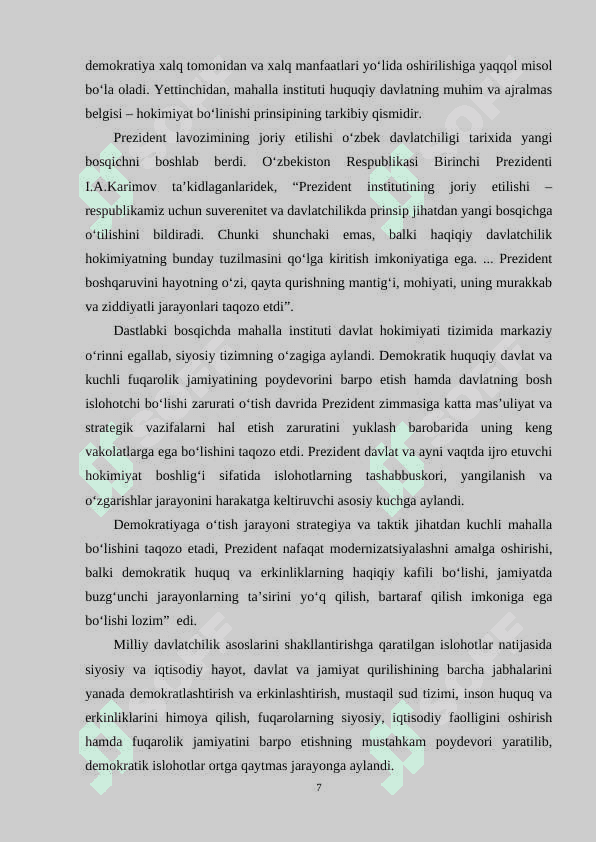 O‘zbekiston Respublikasida mahalla institutining tashkil topishi                                    nnnnnn 7