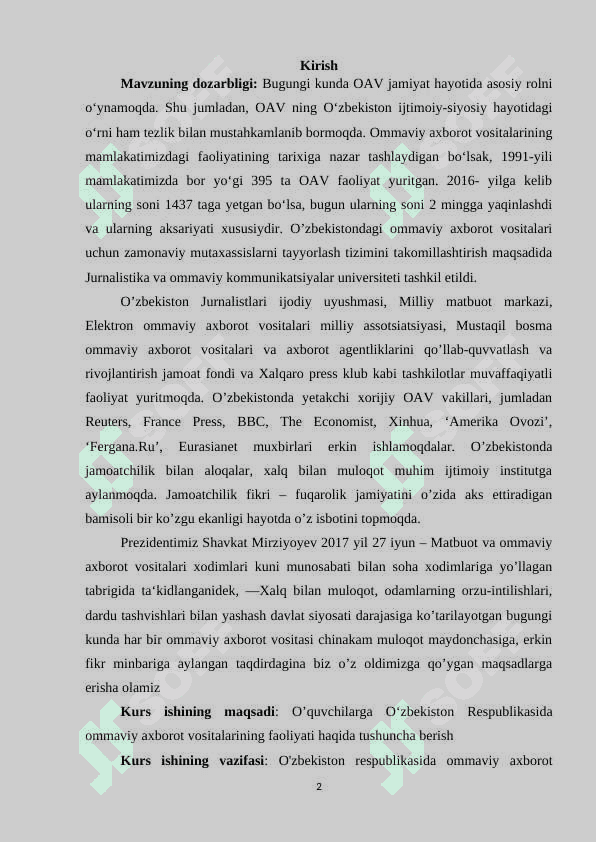 O‘ZBEKISTON RESPUBLIKASIDA OMMAVIY AXBOROT VOSITALARINING FAOLIYATI (O‘ZGARISH VA MUAMMOLAR) 2