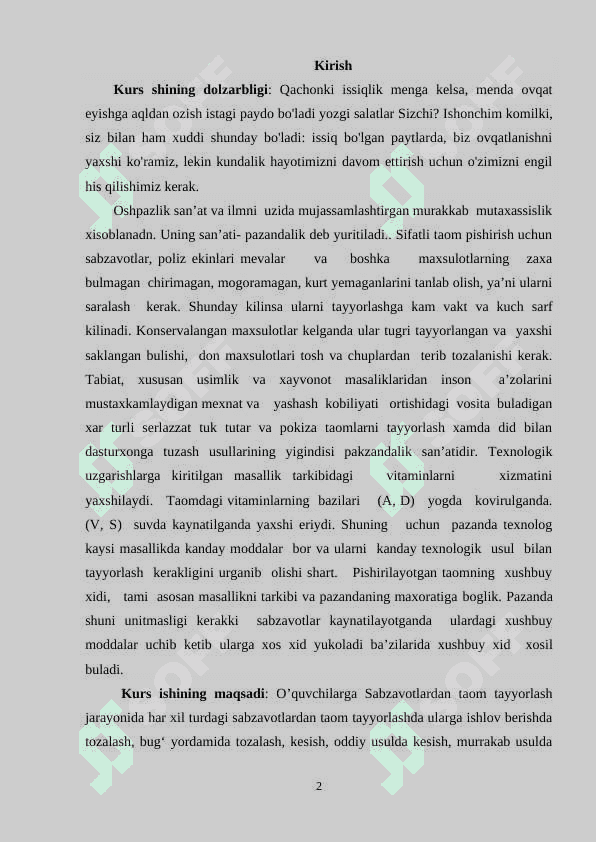 O’quvchilarga Sabzavotlardan birlamchi va issiq ishlov berish ulardan salatlar tayyorlash mavzusini oʻqitish metodikasi 2