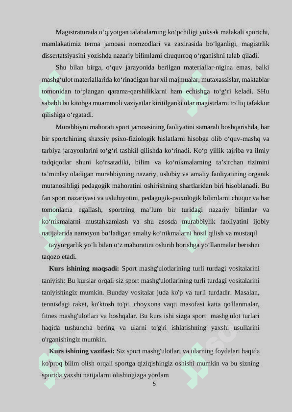 Sport mashg‘ulotlari tuzilmalarining umumiy tavsifi 5