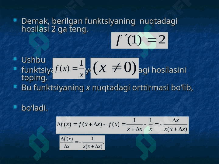 Funksiya hosilasi va uning tadbiqlari 7
