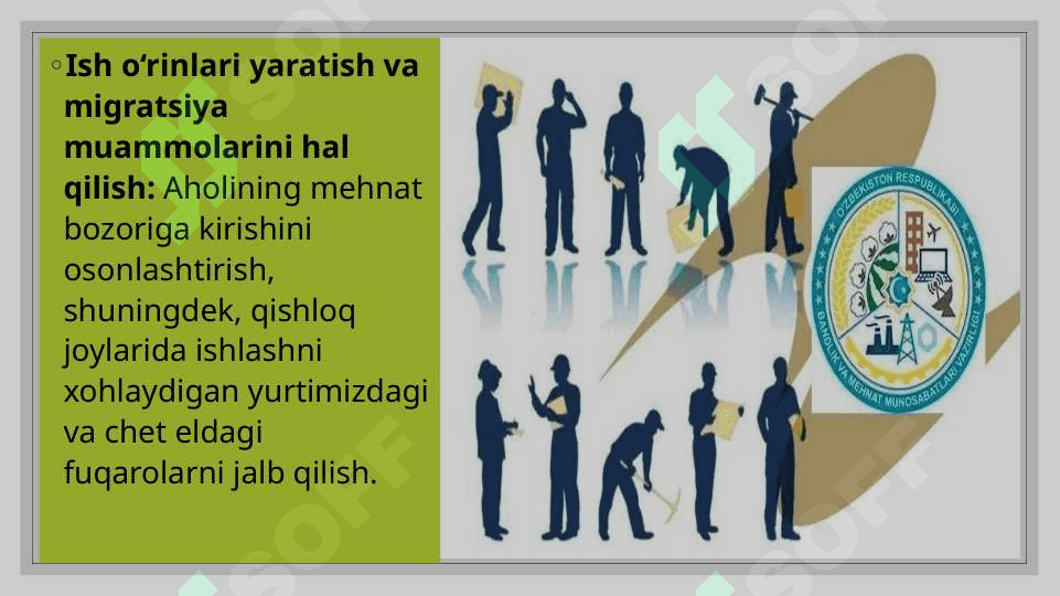 Qishloq joylarini rivojlantirish va diversifikatsiyalashga, aholi bandligi va daromadlarini oshirishga qaratilgan ijtimoiy siyosat 8