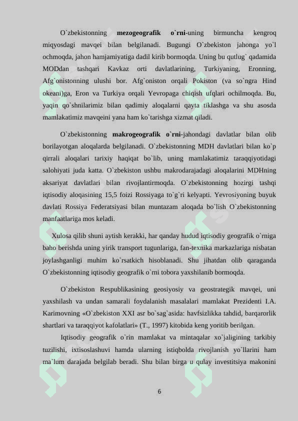O’ZBEKISTONNING TARIXIY GEOGRAFIK O’RNI VA TABIIY IQLIM SHAROITLARI 6