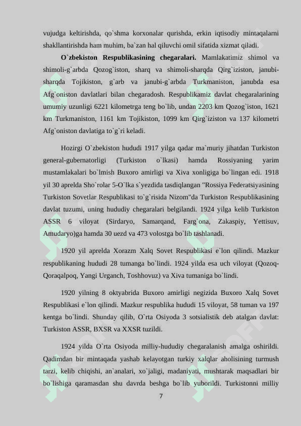 O’ZBEKISTONNING TARIXIY GEOGRAFIK O’RNI VA TABIIY IQLIM SHAROITLARI 7