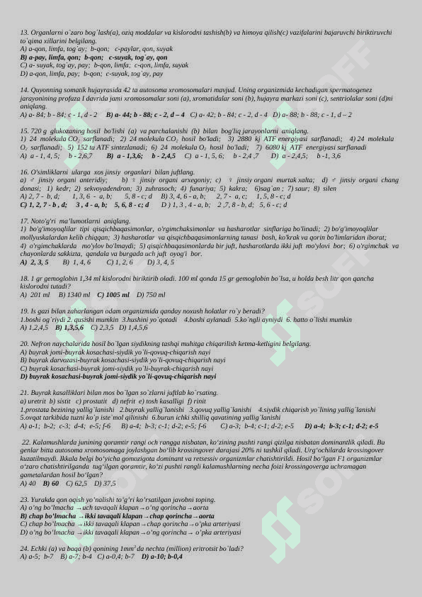 Biologiya DTM 1000 talik javobi 2
