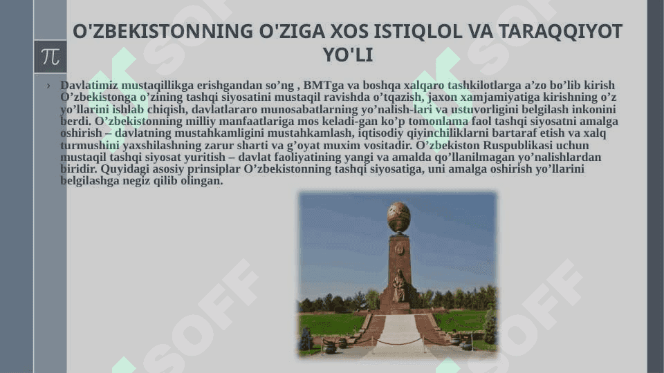 O'ZBEKISTONNING O'ZIGA XOS ISTIQLOL VA TARAQQIYOT YO'LI 2 2