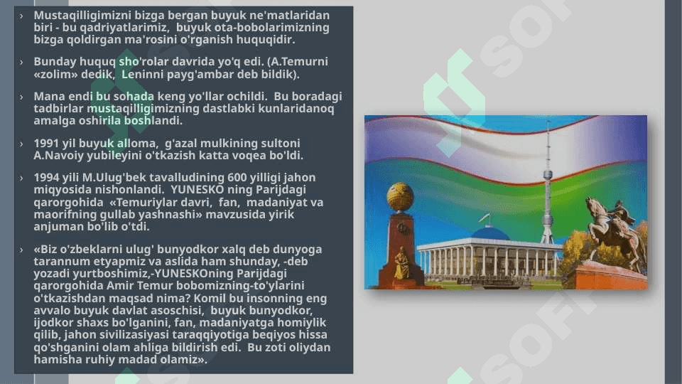 O'ZBEKISTONNING O'ZIGA XOS ISTIQLOL VA TARAQQIYOT YO'LI 2 3