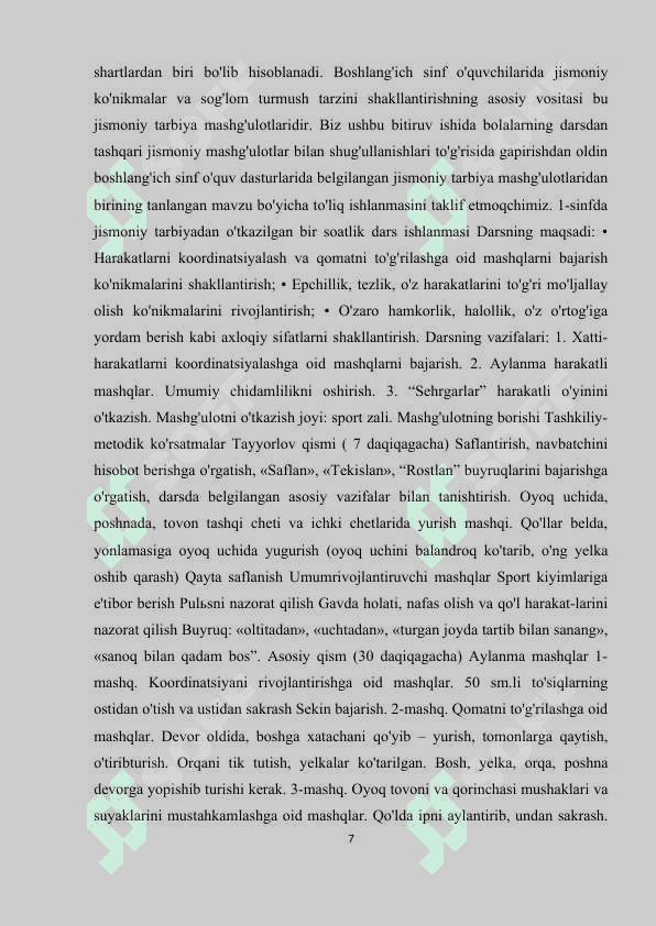 O'RTA MAXSUS TA'LIM MUASSASALARIDA JISMONIY TARBIYA BO'YICHA O'QUV ISHLARINI REJALASHTIRISH 7