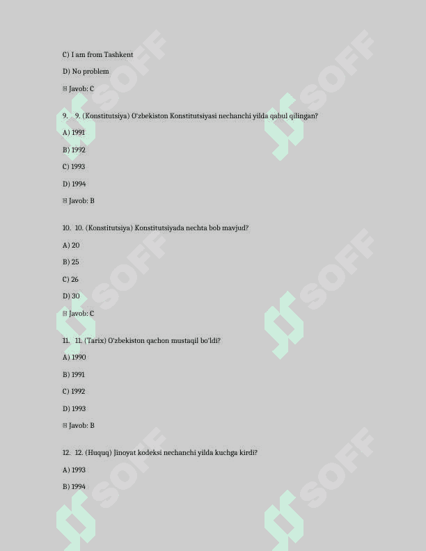 Argos 1000 talik test, javoblari bilan. Davlat xizmatchisi 2024-2025 3