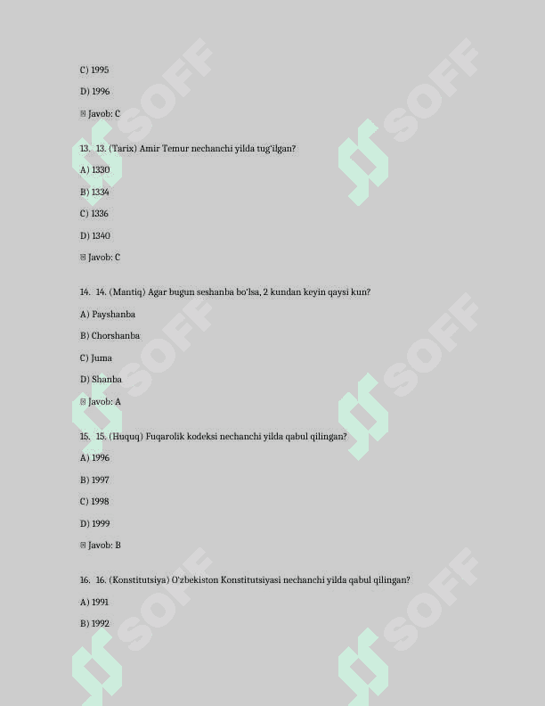 Argos 1000 talik test, javoblari bilan. Davlat xizmatchisi 2024-2025 4