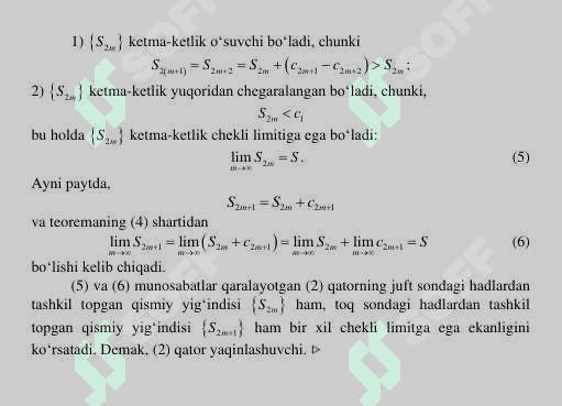 Ixtiyoriy hadli qatorlar. Absolyut va shartli yaqinlashuvchi qatorlar 3