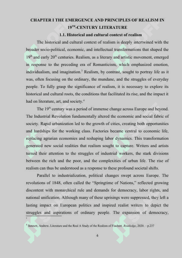 THE DEVELOPMENT OF REALISM IN 19 TH-CENTURY EUROPEAN LITERATURE WITH REFERENCE TO GUSTAVE FLAUBERT’S MADAME BOVARY. 6