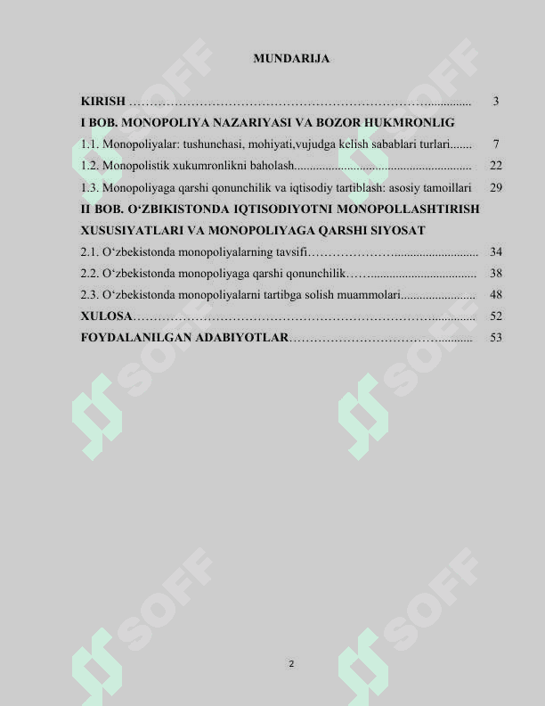 Monopoliyalar ularning amal qilish va tartibga solish xususiyatlari 2