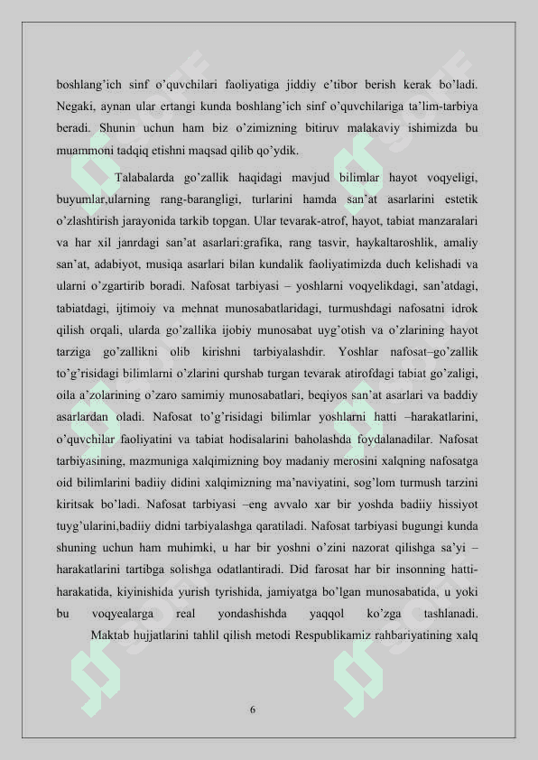 Boshlang`ish sinf o`quvchilariga nafosat tarbiyasini berish 6