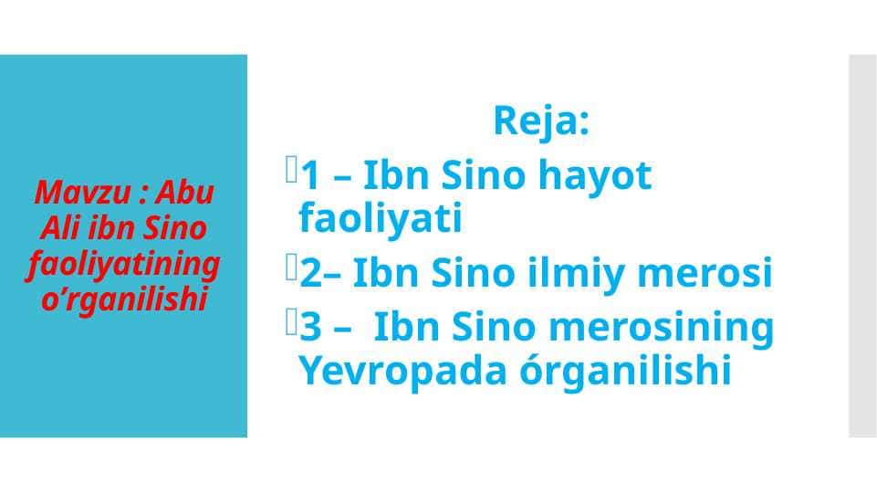 Abu Ali ibn Sino faoliyatining o’rganilishi