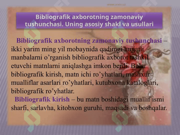 Bibliografik axborot. Uning asosiy shakl va usullari 4