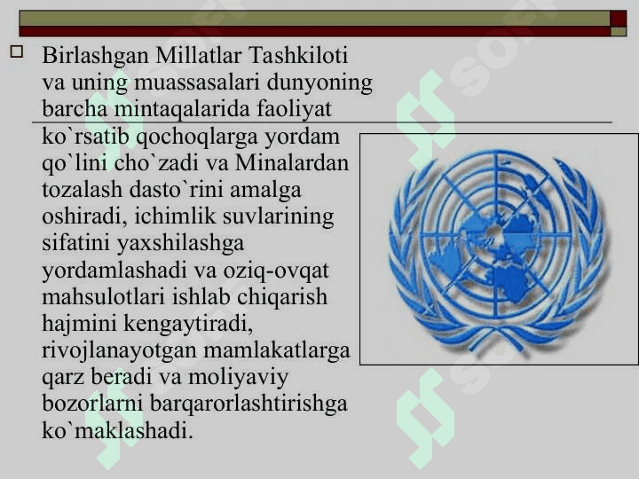 Birlashgan Millatlar Tashkiloti  va uni jahon hamjamiyatda tutgan o`rni 4