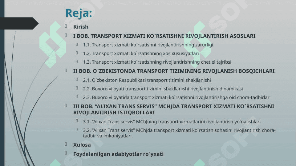 Buxoro viloyatida transport xizmatlari ko`rsatishni yanada rivojlantirish yo`llari 2