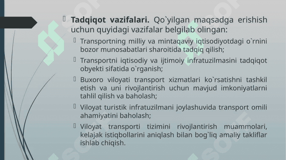 Buxoro viloyatida transport xizmatlari ko`rsatishni yanada rivojlantirish yo`llari 6