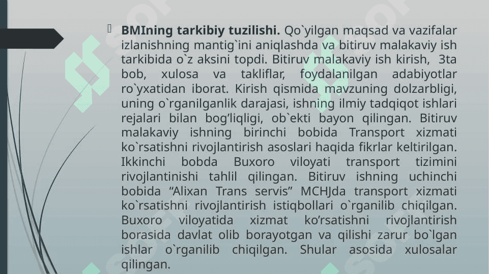 Buxoro viloyatida transport xizmatlari ko`rsatishni yanada rivojlantirish yo`llari 8