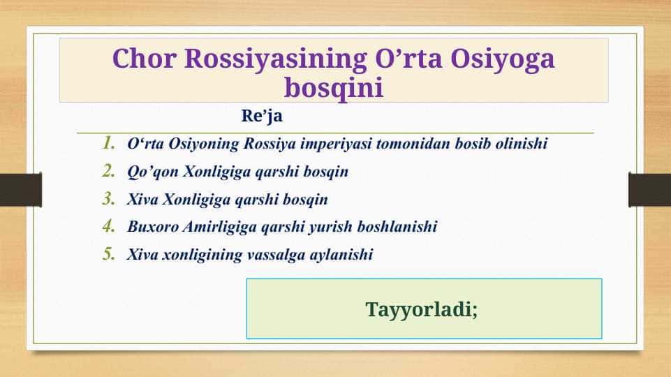 Chor Rossiyasining O’rta Osiyoga bosqini