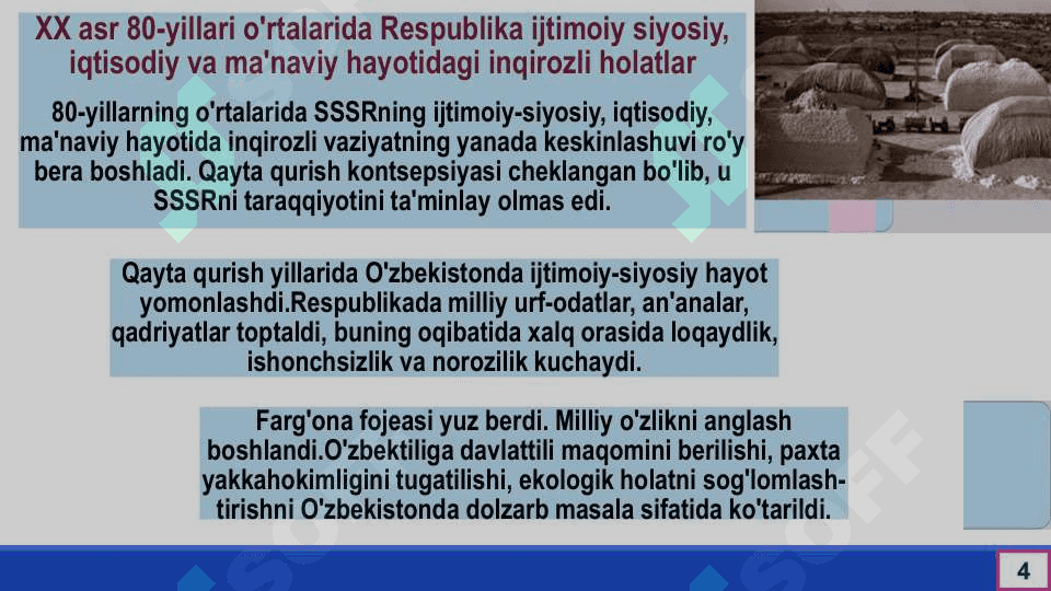 Mustaqillikka erishish arafasida O’zbekistondagi ijtimoiy-siyosiy jarayonlar 4