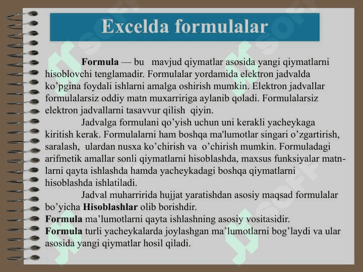 Ms Excel dasturida matematik amallar va funksiyalarni qo’llash 2