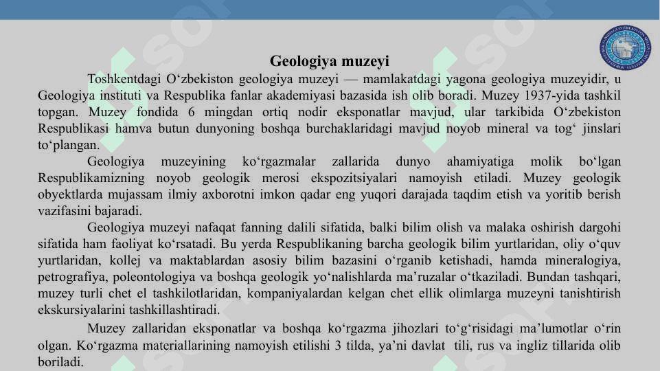 MUZEYLAR – O‘TMISH VA KELAJAK ORASIDAGI KO‘PRIK. SOHAVIY TERMINLAR VA ULARNING QO‘LLANILISHI 4