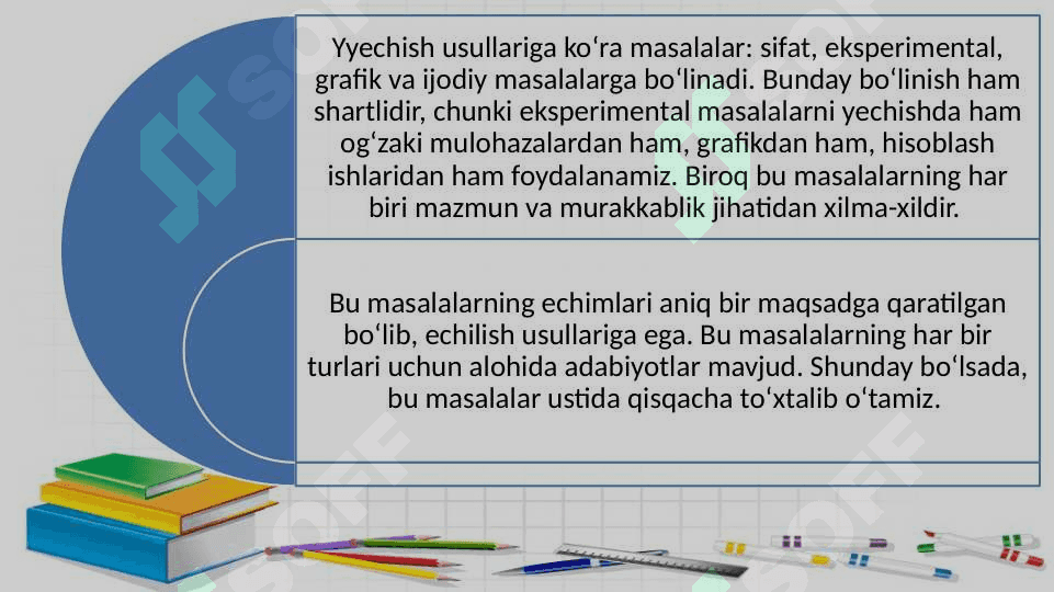 SIFATGA OID MASALALAR VA ULARNI YECHISH METODIKASI. EKSPERIMENTAL MASALALAR VA ULARNI YECHISH METODIKASI 5