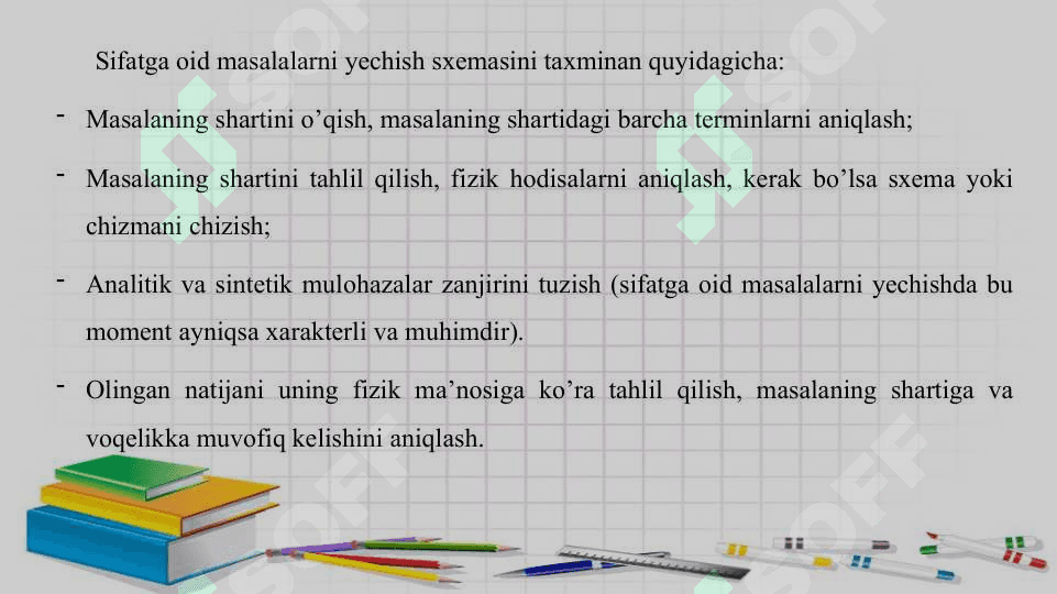SIFATGA OID MASALALAR VA ULARNI YECHISH METODIKASI. EKSPERIMENTAL MASALALAR VA ULARNI YECHISH METODIKASI 8