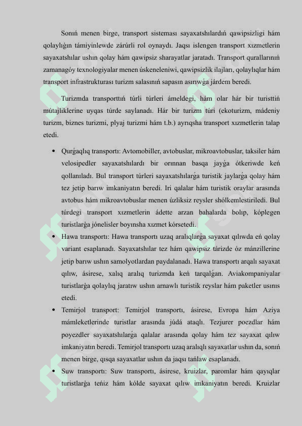 Turistlerge avtotransport qurallarında xızmet kórsetiwdiń múmkinshilikleri 4