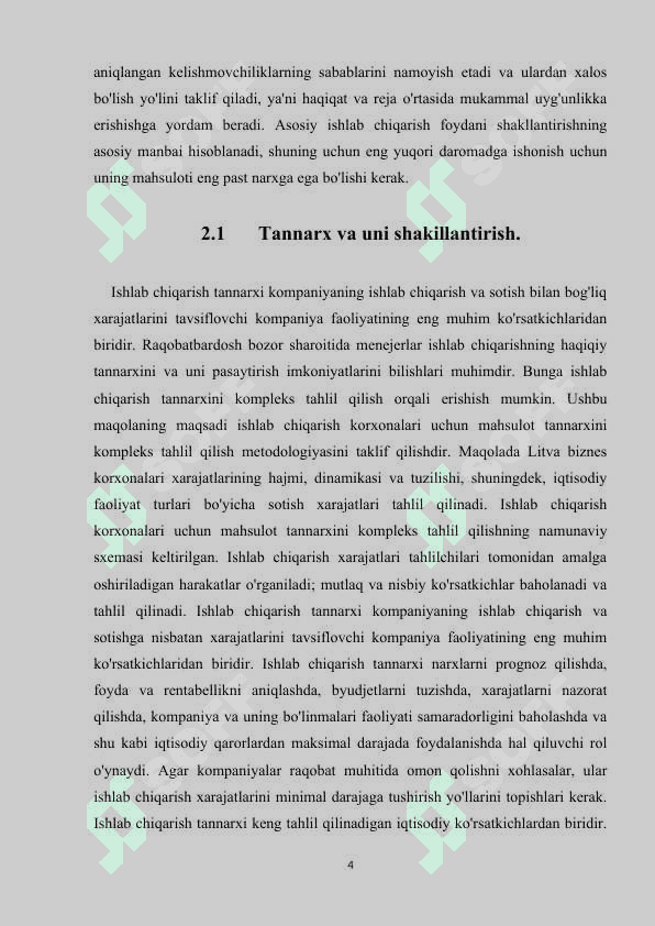 Normativ usul tannarx shakillanishini kompleks boshqarish tizimidir. 4