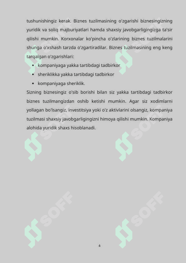 Biznes tarkibini o`zgartirish ( Restrukturizatsiya) qilish bo`yicha qaror qabul qilish. 6