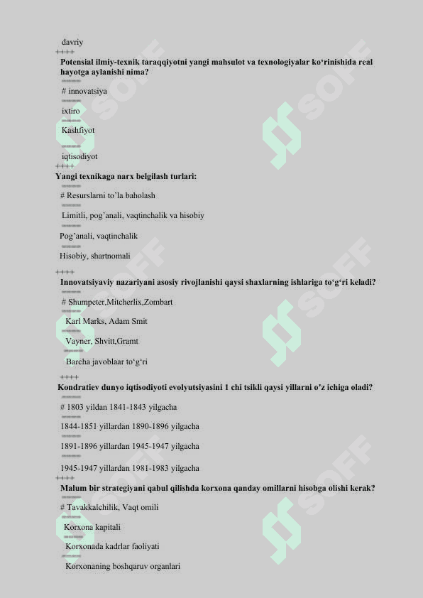 Iqtisodiyot  fanidan test savollari va javoblari 2