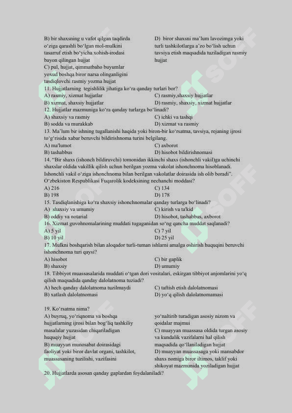 Davlat tilida ish yuritishdan variantli test 4-variant 2