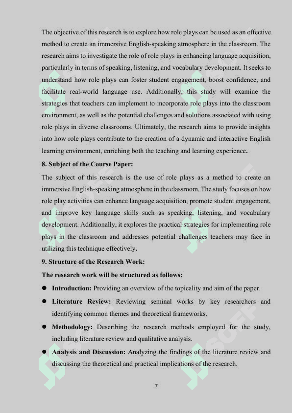 Topic: "Creating an English Atmosphere in the Classroom Using Role Plays" 8