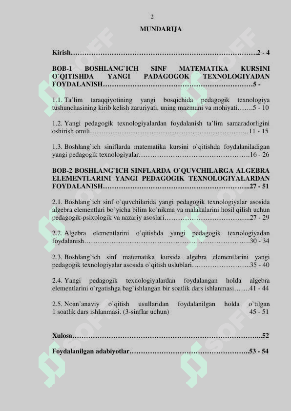 algebra elementlarini o'qitishda innovatsion texnologiyalaridan foydalanish 2-sinf misolida 2
