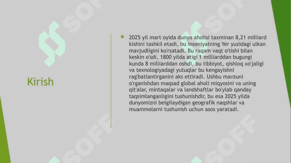 Jahon aholisi va uning joylashuvi 2