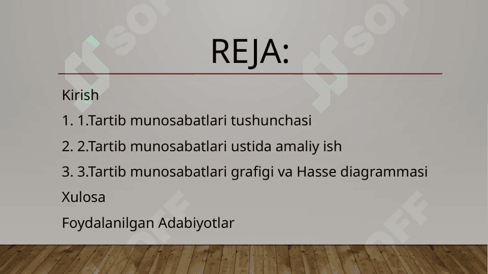 TARTIB MUNOSABATLARI BILAN ISHLASH VA MISOLLAR ISHLAB CHIQISH 2