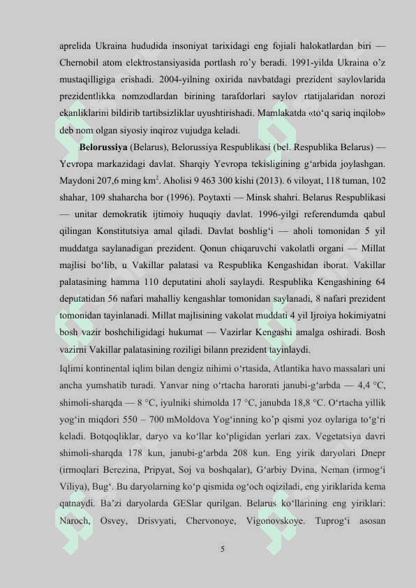 Ukraina, Belorusiya va Moldava davlatlariga qiyosiy iqtisodiy-geografik tavsifi 5